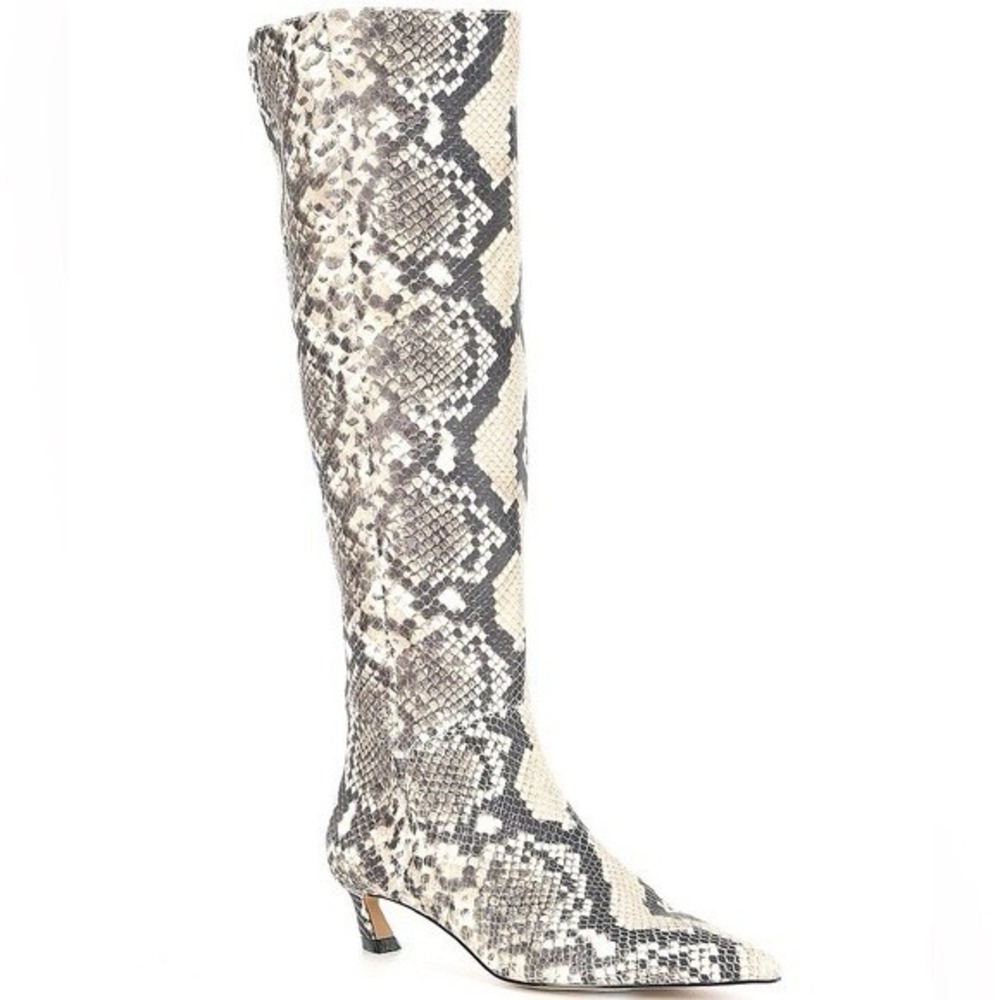 NWOB Gianni Bini Sz 7.5 M Gianna Snake‎ Print Leather Kitten Heel Tall Boots